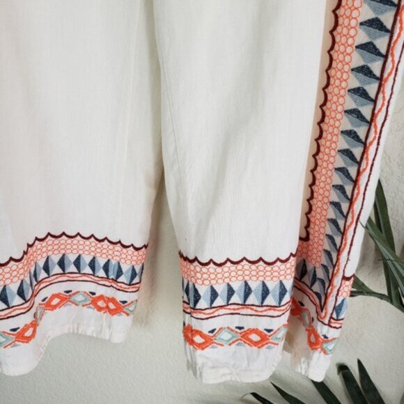 Anthropologie Islander Embroidered Wide Leg Crop Ankle Pants sz 12 Cotton/Linen - Picture 9 of 12